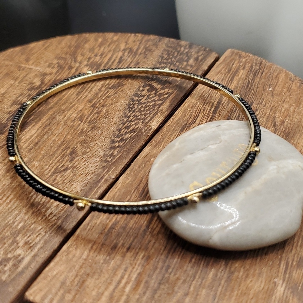 B2609 seed beaded Tibetan bracelet onyx black‎